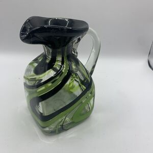 Hand Blown Swirl Glass Pitcher 5 Inch Single Finger Loop